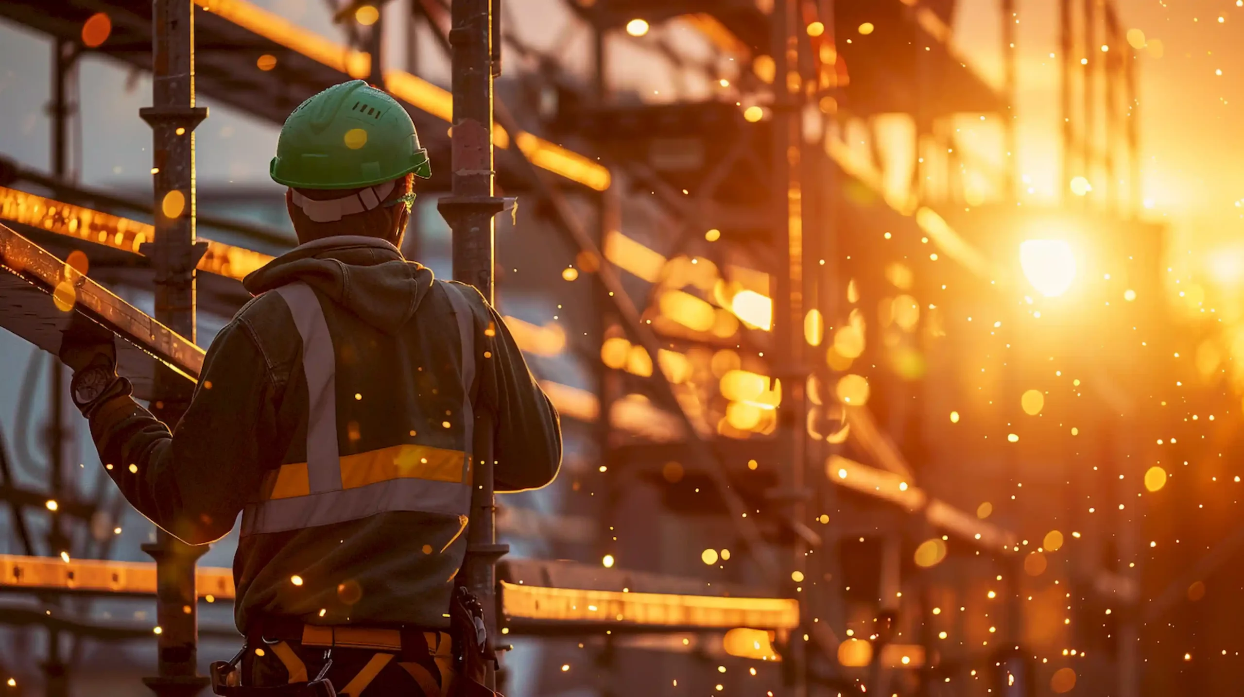 Gerüstbauer montiert leichtes Aluminiumgerüst auf Baustelle in Köln